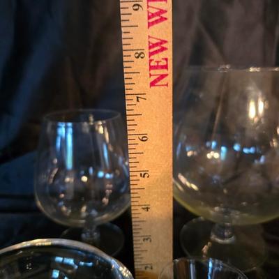 Mixed Glassware Lot – Brandy Snifters, Heavy glass ashtray, & Shot Glasses