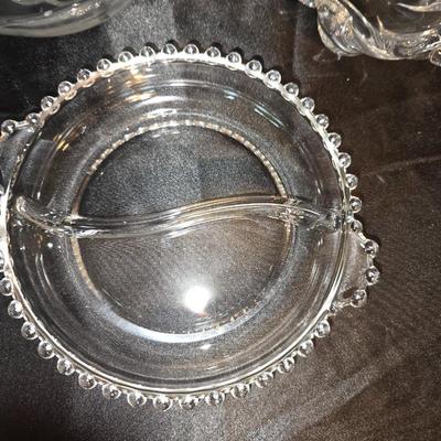 Vintage Clear Glass Trio – Divided Dish, Decorative Swan & Floral Bowl (3 Pc)