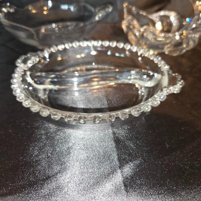 Vintage Clear Glass Trio – Divided Dish, Decorative Swan & Floral Bowl (3 Pc)