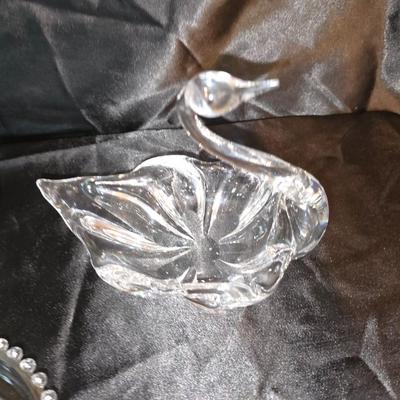 Vintage Clear Glass Trio – Divided Dish, Decorative Swan & Floral Bowl (3 Pc)