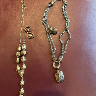 Two vintage necklaces with matching earrings