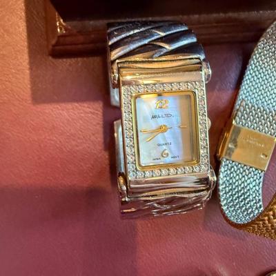 Jewelry box, beautiful watches and earrings