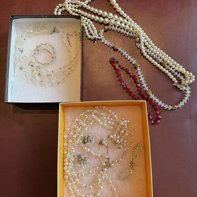 Stunning antique crystal and pearl necklaces and bracelets