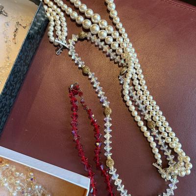 Stunning antique crystal and pearl necklaces and bracelets