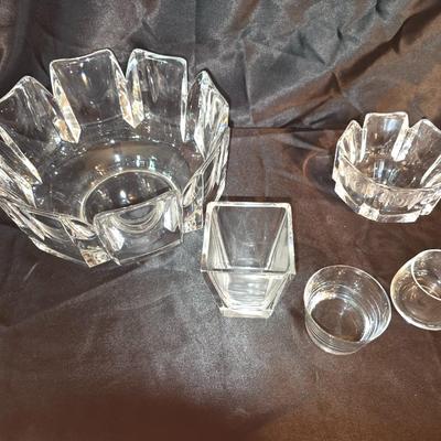 Lot of 6 Heavy Clear Glass Pieces – Modern Geometric Collection