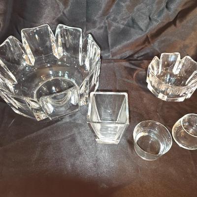 Lot of 6 Heavy Clear Glass Pieces – Modern Geometric Collection