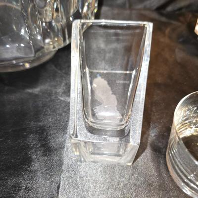 Lot of 6 Heavy Clear Glass Pieces – Modern Geometric Collection