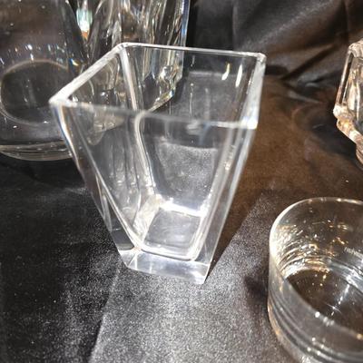 Lot of 6 Heavy Clear Glass Pieces – Modern Geometric Collection