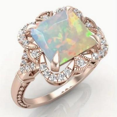 Rose Gold Plated Opal & Moissanite halo Vintage Ring