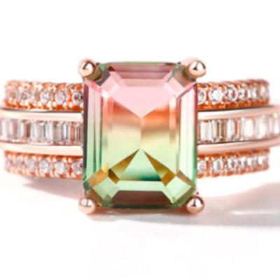 Radient Watermelon Tourmaline & Moissanite Bridal Set