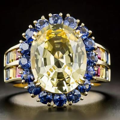 Yellow Citrine Tanzanite Halo Cocktail Ring