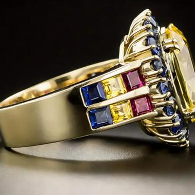 Yellow Citrine Tanzanite Halo Cocktail Ring
