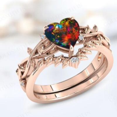 Black Opal Rose Gold Ring 14k