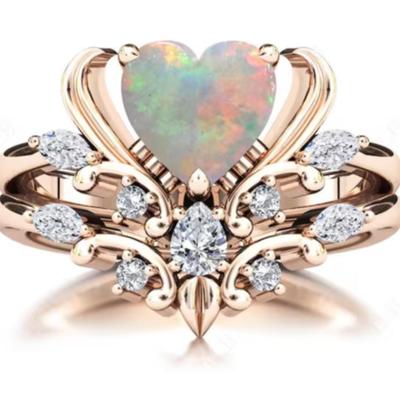 925 Rose Gold Black Opal Heart Ring Bridal Set