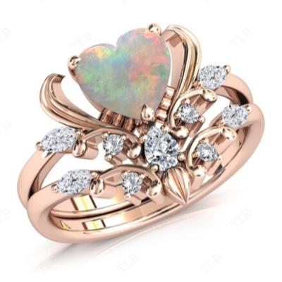 925 Rose Gold Black Opal Heart Ring Bridal Set