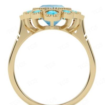 Yellow Gold over 925 Natural Larimar Statement Ring
