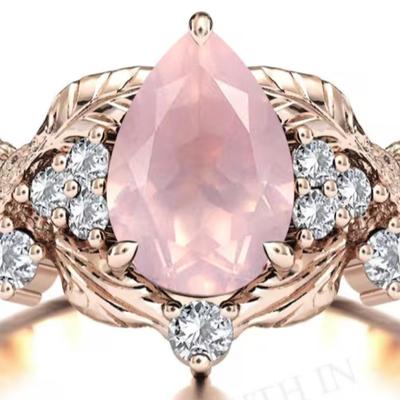 Rose Quartz 925 14k Rose Gold Ring