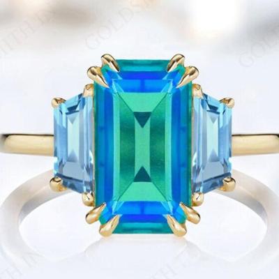 Peacock Quartz 925/14k. Yellow Gold Ring