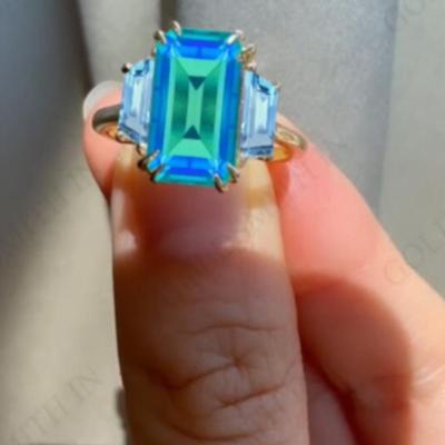 Peacock Quartz 925/14k. Yellow Gold Ring