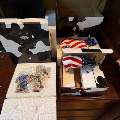 Three Westland giftware hand painted cows each in box