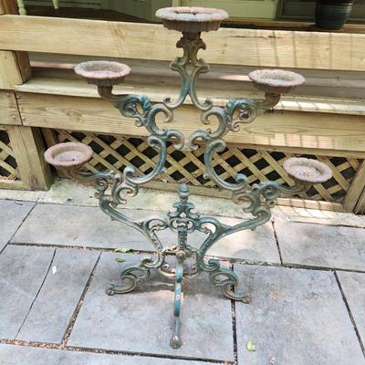 Large Heavy Cast Metal Garden Flower Pot Holder Candle Holder 42" tall 34" wide