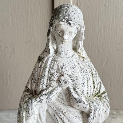 Set of 2 Small Concrete Statues - Fish Fountain and Mary