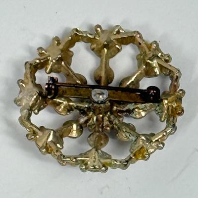 Vintage Gold-tone Fashion Rhinestone 1.5” Lapel Hat Broach Pin