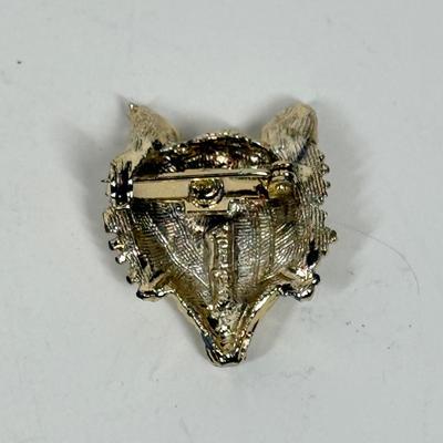 Fox Mask with Red Eyes Gold Tone Brooch Pin