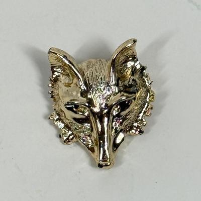 Fox Mask with Red Eyes Gold Tone Brooch Pin