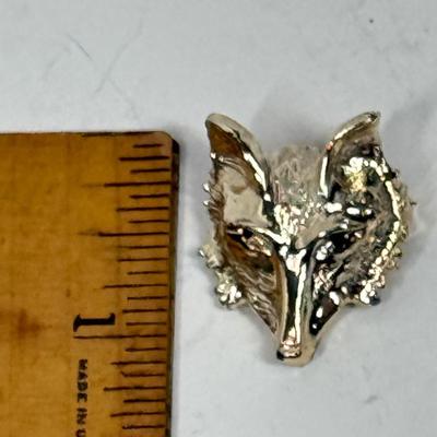 Fox Mask with Red Eyes Gold Tone Brooch Pin