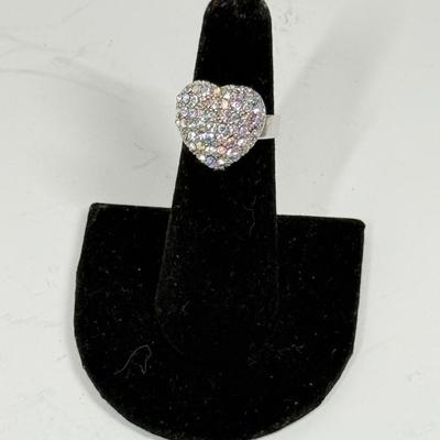 Multi-color Rhinestone Heart Adjustable Cocktail Ring