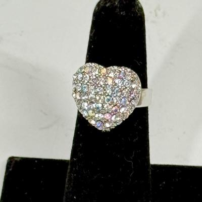 Multi-color Rhinestone Heart Adjustable Cocktail Ring