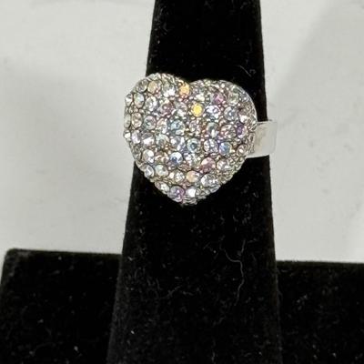 Multi-color Rhinestone Heart Adjustable Cocktail Ring