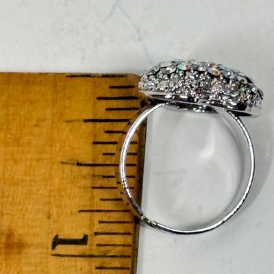 Multi-color Rhinestone Heart Adjustable Cocktail Ring