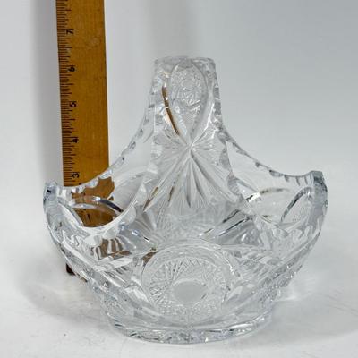 Vintage Cut Glass Crystal Basket Candy Fruit Bowl