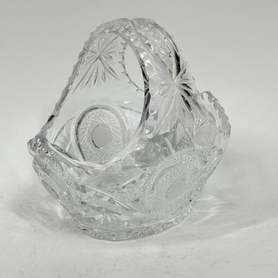 Vintage Cut Glass Crystal Basket Candy Fruit Bowl