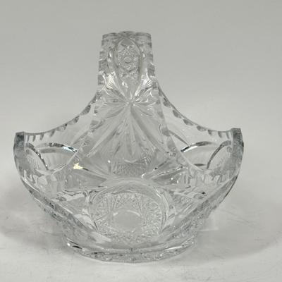 Vintage Cut Glass Crystal Basket Candy Fruit Bowl