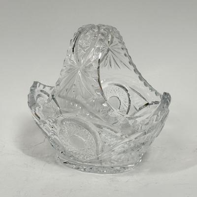 Vintage Cut Glass Crystal Basket Candy Fruit Bowl
