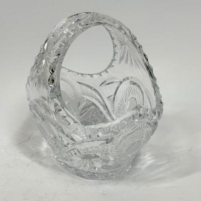 Vintage Cut Glass Crystal Basket Candy Fruit Bowl