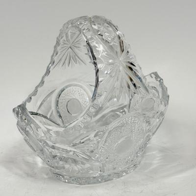 Vintage Cut Glass Crystal Basket Candy Fruit Bowl