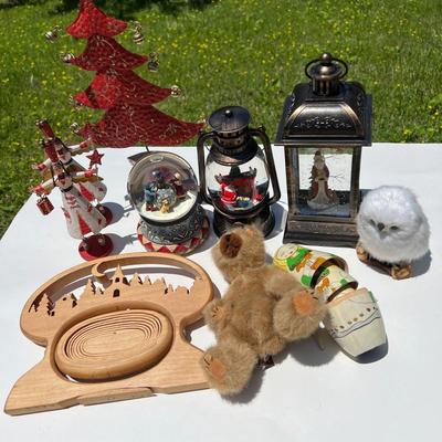 Mixed Decorative Christmas Lot - 2 Lighted Snow Swirl Lanterns, Snow Globe,