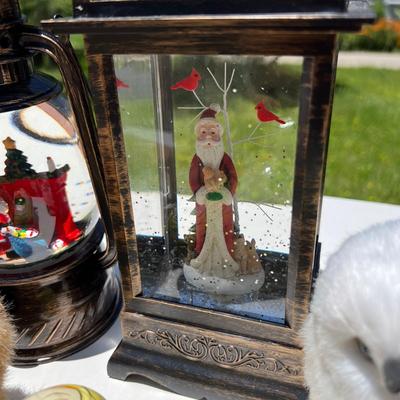 Mixed Decorative Christmas Lot - 2 Lighted Snow Swirl Lanterns, Snow Globe,