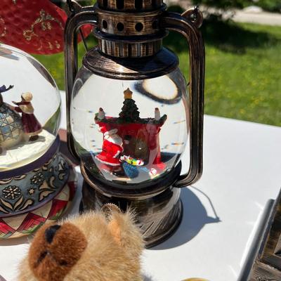Mixed Decorative Christmas Lot - 2 Lighted Snow Swirl Lanterns, Snow Globe,