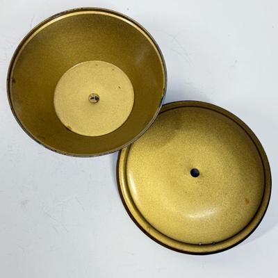 Vintage Blue Metal Tri-footed Container with Lid Brass Base