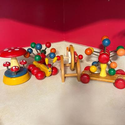 4 Vintage Wood Toys - Kouvalias, Musical Windup