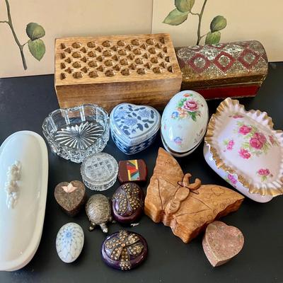 Mixed Trinket Box Collection - Wood, Glass, Ceramic, Stone
