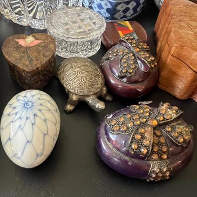 Mixed Trinket Box Collection - Wood, Glass, Ceramic, Stone