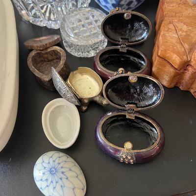 Mixed Trinket Box Collection - Wood, Glass, Ceramic, Stone