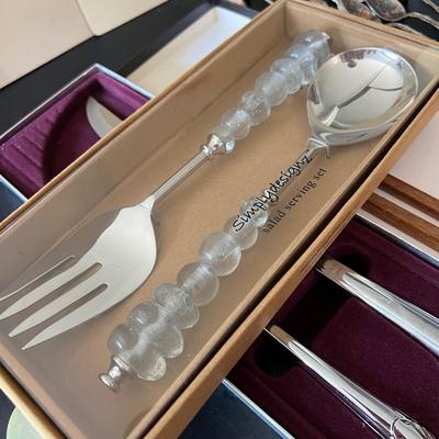 Formal Serving Utensils Lot - Silver Plated, Mother of Pearl, Glass