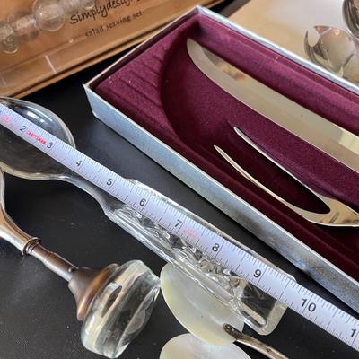 Formal Serving Utensils Lot - Silver Plated, Mother of Pearl, Glass